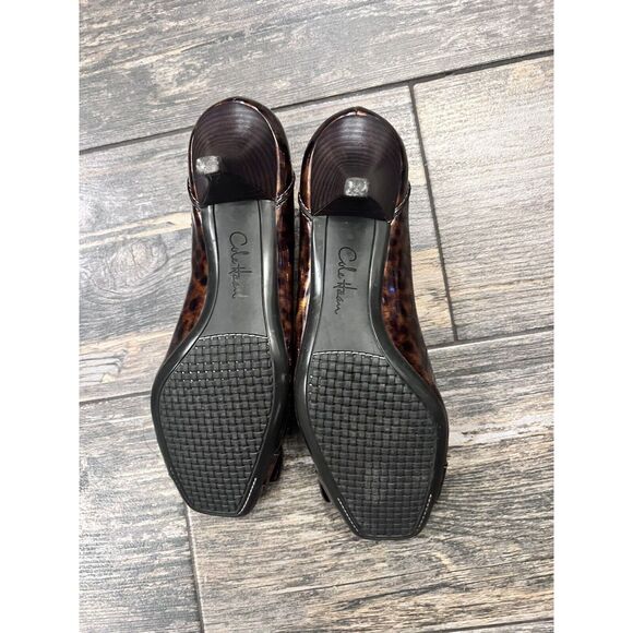 Cole Haan Womens Leopard Patent Leather Square‎ Toe Heel - Size 8B Flaws - Picture 7 of 9